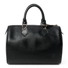 This is an authentic LOUIS VUITTON Epi Speedy 25 in Black. This stylish handbag is finely crafted of Louis Vuitton's signature textured epi leather in black. This bag features rolled leather top handles, a patch pocket on one side, and gold hardware. The top zipper opens to a suede interior with a hanging pocket. Speedy 25, Leather Top, Authentic Louis Vuitton, Gold Hardware, Patch Pocket, Handles, Louis Vuitton, Zipper, Handbags