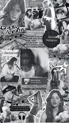 an advertisement with many pictures and words on the side of it in black and white