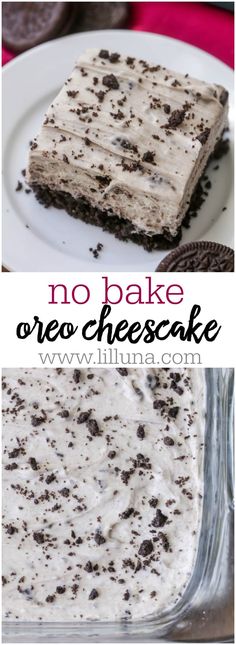 no bake oreo cheesecake on a white plate