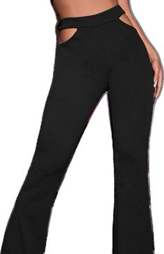 Black Dress Pants With Pockets For Party, Black Straight Dress Pants For Night Out, Black Ankle-length Dress Pants For Night Out, Casual Black Dress Pants For Night Out, Black Trousers For Night Out, Ankle-length Black Bottoms For Night Out, Black Ankle-length Pants For Night Out, Cutout Pants, Shein Pants