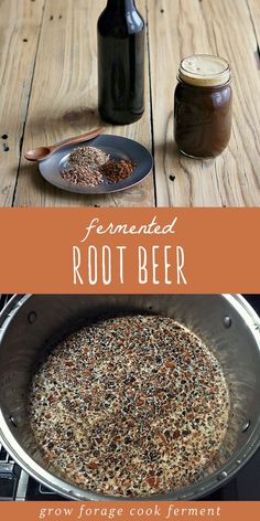 homemade root beer recipe in a pot with ingredients on the side and text overlay