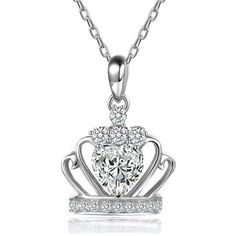 Crown Pendant Necklace, Diamond Pendant Jewelry, Necklaces Diamond, Silver Diamond Jewelry, Crown Pendant, White Gold Pendant Necklace, Silver Diamond Necklace, Necklaces Silver, Crown Necklace