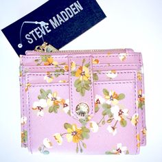 Steve Madden - Floral Bhayden Mini Wallet Id Slot Multiple Credit Card Slots Zippered Coin Pocket Snap Closure Pink With Floral Pattern Super Cute ! Brand New With Tags Msrp = $28 Trendy Pink Wallet With Card Slots, Steve Madden Pink Bag, Steve Madden Small Wallet, Cute Pink Coin Purse With Card Slots, Pink Wallet With Cell Phone Pocket, Crochet Hobo Bag, Steve Madden Wallet, Leather Zipper Pouch, Steve Madden Bags