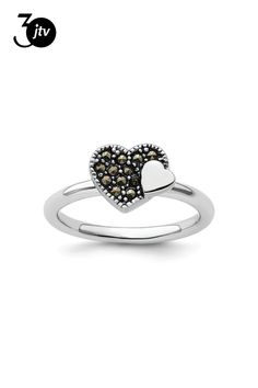 Rhodium over sterling silver marcasite studded heart design stackable ring with polished finish. Band width measures approximately 1/16". Sterling Silver Marcasite, Stackable Ring, Stackable Rings, Heart Design, Heart Ring, Band, Sterling Silver, Ring, Silver