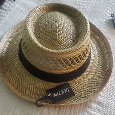 This Is One Of Many Never Been Worn Hats I Am Selling! This Super Cute Milani Straw Hat Is 13.5 Inches Long And 12.75 Inches Wide. The Opening Is 8 Inches By 7 Inches. Casual Brimmed Boater Hat, Casual Adjustable Tan Hat, Fitted Brown Casual Boater Hat, Casual Brown Fitted Boater Hat, Casual Fitted Brown Boater Hat, Casual Tan Straw Hat With Curved Brim, Casual Tan Fedora Hat, Casual Tan Hat For Spring, Casual Tan Brimmed Straw Hat