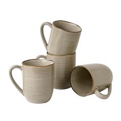 three coffee mugs stacked on top of each other