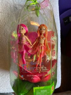 two little fairy dolls in a plastic container