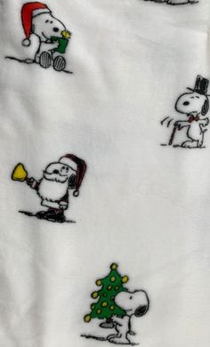 snoopy and charlie christmas tree on white flannel fabric