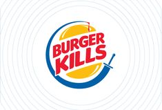 the logo for burger kill's is shown in red, yellow and blue colors