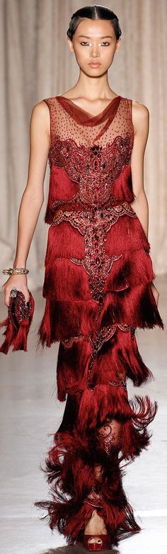 burgundy, red, evening gown, fringe done right, ❦ Marchesa S/S RTW 2013 Marchesa Spring, Gorgeous Gowns, Marchesa, Elie Saab, Mode Inspiration, Beautiful Gowns, Red Fashion, Couture Fashion