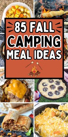 Easy fall camping meals and food ideas! These fun fall campfire dinners, breakfast ideas, snacks, and desserts will complete your fall camping trip menu. Camping meal planning is easy with these fall camping recipes dinners, fall camping meals make ahead, camping food list, fall camping necessities, fall camping ideas food, fall camping meal ideas for tent, camper, or fall rv camping recipes. Campfire meals, cozy fall camping aesthetic, easy fal Camping Dinners Over The Fire, Mountain Vacation Food Ideas, Campsite Food Ideas, Camping Halloween Food, Music Festival Camping Meals, Easy Camper Dinners, Easy Fall Camping Meals, Fall Camping Food Ideas, Cold Weather Camping Meals