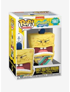 the spongebob pop vinyl figure is in a box with it's mouth open