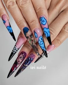 Acrylic Nails Gothic, Arcane Brainrot, Nails Gothic, Anime Nail, Punk Nails, Anime Nails, Goth Nails, Nail Art Designs Diy, Acrylic Nails Coffin Short