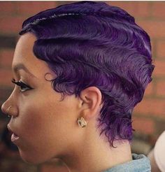 Purple finger waves Finger Waves Short Hair, Finger Wave Hair, Short Natural Hair Styles, Asian Hair, Black Girls Hairstyles, Hair Waves, Protective Hairstyles