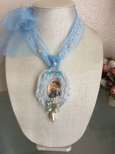 Vintage beads,lace Vintage Headpiece, Chocker Necklace, Altered Couture, Blue Pendant, Couture Jewelry, Handmade Holiday, Sweet Candy, Beaded Lace, Collar Necklace