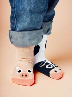 This cute pair of grippy nonslip socks is mismatched as your little one's favorite farm animals, a Cow and a Pig! These MOOvalously fun kids socks are from the Pals Originals Collection. Pals are an easy socio-emotional learning opportunity. They are visual proof that it is so so much more fun that these playful foot friends don't match, because they are a perfect pair! Together, let's create a friendlier and more vibrant planet. DETAILS * Crew-length tube socks for toddlers and kids * Non-Slip Grips for safety * Unisex fit for boys and girls * Designs are woven in (never printed on) * Image quality stays great when these fun socks are worn and stretched! * Super stretchy, comfy socks * Medium-weight, quality thickness * 85% Cotton, 13% Polyamide, 2% Spandex * OEKO-TEX® STANDARD 100 certif Fun Socks For Kids, Grippy Socks, Mismatched Socks, Socks Cute, Non Slip Socks, Boys Socks, Comfy Socks, Fun Socks, Toddler Socks