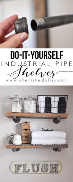 two shelves with different items on them and the words do - it - yourself industrial pipe racks