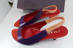 Prada vintage ladies sandal. Modern color purple soft pink with red. Women's shoe Sandalo Prada Viola Rosso 1x0751 bicolor Elast Ciclamino size 37.5 Beautiful vintage sandal / shoe Including original accompanying box As good as new. ❤️Welcome to Vintage World Dutchman! I'm glad you are viewing my Etsy shop and are interested in this product. If you have any questions, please feel free to send us a message. ⚓️Condition: The products I sell are in vintage condition. This means that it may contain Designer Purple Open Heel Sandals, Designer Purple Sandals For Summer, Designer Purple Open Toe Sandals, Designer Pink Slingback Sandals, Purple Slingback Heels For Summer, Summer Purple Slingback Heels, Pink Sandals With Red Sole And Round Toe, Pink Sandals With Red Sole, Pink Sandals With Round Toe