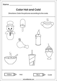 a coloring page for children to color with the words cold and cold on it, including an ice cream cone