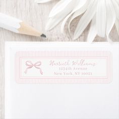 Blush Pink Bow and Stripes Border Return Address Address Label, Holiday Deals, Return Address Labels, Return Address, Address Labels, Pink Bow