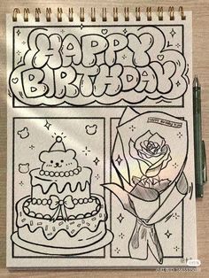 a coloring book with the words happy birthday on it