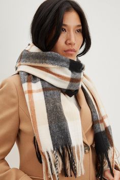 Neutral And Black Large Scale Check Scarf Check Scarf, Checked Scarf, Tassel Scarf, Quick Delivery, Dorothy Perkins, Winter Scarf, Plaid Scarf, Autumn Fashion, Gloves