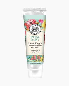 Michel Design hand creams, it comes in a beautiful, convenient mini-tube. Tuck it into your pocket, purse, gym bag, or one of our new cosmetic bags. Made in England. Spring Daisy, Sweet Grace, Hand Creams, New Cosmetics, Cosmetics Bag, Mini Hands, Hand Care, Hand Lotion, Fragrance Notes