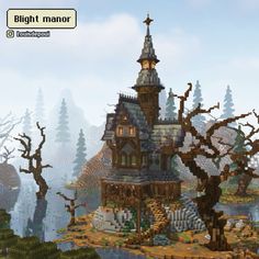 Haunted Mansion Minecraft Build, Minecraft Houses Grunge, Cute Witch House Minecraft, Haunted House Minecraft Build, Gothic Village Minecraft, Minecraft Kraken Build, Minecraft Vampire Mansion, Gothic Mc House, Witch Castle Minecraft