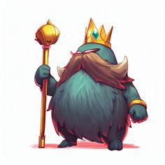 a cartoon character with a crown holding a stick