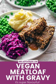 vegan meatloaf with gravy on a plate