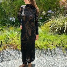 Description: This Is A Gorgeous Long Sleeve Herve Leger Sheer Lace Maxi Dress With Bateau Neckline. Size: S Measurements: Length: 5.5”, Bust: 28”, Sleeves: 25.25”,Hips: 32”, Waist: 24” Material: 87% Rayon, 13% Nylon Color: Black Item Condition: Excellent, Minor Tears & Wear On Lace Throughout. Exterior: Excellent, Minor Tears & Wear On Lace Throughout. Lace Long Sleeve, Bateau Neckline, Herve Leger, Lace Maxi, Long Sleeve Maxi, Lace Maxi Dress, Long Sleeve Maxi Dress, Sheer Lace, Long Sleeve Lace