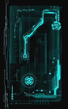 an abstract image of a computer circuit board with blue and green lights on the side