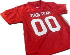 Customizable Team-colored Jersey For Game Day, Customizable Red Jersey For Sports Events, Red Collegiate Jersey, Customizable, College Team Spirit Jersey, Game Day Sports Jersey With Team Name, Customizable Red Jersey For Sports Season, Game Day Jersey With Team Name For Sports Season, Red Varsity Jersey For Team Events, Team-colored Jersey For Game Day