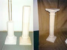 two different types of white pedestals and one is made out of marble or porcelain