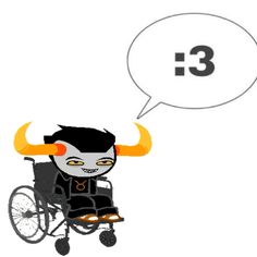 a person in a wheel chair with horns on their head and an empty speech bubble above them