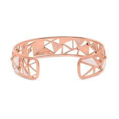 Wrapped with the opulence of 14K rose gold and studded with luminous white diamonds totaling 5/8 carats with a clarity of SI1-SI2 and G-H color, this 7-inch open cuff bangle is a masterpiece of design and distinction. The bangle dazzles with its unique pattern of elegantly open spaces and refined sections of pristine white enamel, creating a magnificent canvas that captures the eye and the imagination. Adorned with four radiant, lab-created pink tourmalines, color-treated to enhance their vivid Modern White Bracelets With Diamond Accents, Diamond Rose Gold Cuff Bracelet As Gift, Rose Gold Diamond Cuff Bracelet With Diamond Accents, Luxury Rose Gold Cuff Bracelet With Diamond Accents, Rose Gold Diamond Cuff Bracelet Gift, Rose Gold Diamond Cuff Bracelet With Accents, Rose Gold Diamond Cuff Bracelet As Gift, Modern Rose Gold Bangle With Diamond Accents, Gift Rose Gold Diamond Cuff Bracelet