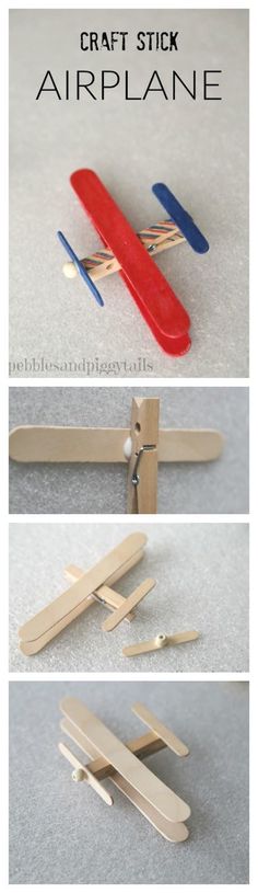 three different types of craft stick airplanes