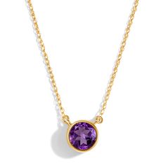 Our Solitaire Necklace, infused with Amethyst, will bring you a feeling of complete tranquility. Whether you feel like you sometimes lose your cool or you want to be more patient, this gem is perfect for you. With the power to encourage inner calmness, you'll radiate the serene beauty of a solitary gemstone. 
Details 
- Authentic Moon Magic Amethyst- Stone Size: 0.23" x 0.23" (6mm x 6mm)- Chain Length: 16" with 2" extender- Cut: Round-shaped brilliant cut- Gem authenticity approved by GIA Be More Patient, Amethyst Studs, Solitaire Necklace, Gem Diamonds, Solitaire Necklaces, Moon Magic, Solid Gold Rings, Amethyst Necklace, 3 Carat