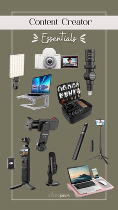 the contents of a digital camera, laptop and other electronic devices are shown in this poster