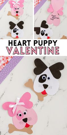 valentine's day crafts for kids to make with paper hearts and puppy face cutouts