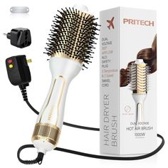 PRICES MAY VARY. 【Made for International Travel】 PRITECH hair dryer brush has dual voltage function (110V/220V). It is equipped with metal European Plug Adapter (Load 2000W) and switch pick (For switch voltage). Make you travel around the world without worry, no need to buy additional products. 【One Step to Make Hair Style】 Style, Dry & Volumize your hair with a PRITECH hot air brush. No other hair tools needed, it will help you complete the exquisite and gorgeous salon blowout result. 【Ceramic Rotating Hair Brush, Electric Hair Brush, Salon Blowout, Blow Dry Brush, Hair Dryer Brush, Hair Shine, Styling Brush, Blow Dryer, Ceramic Coating