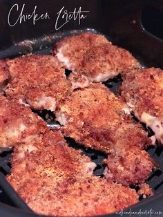 chicken cutlets are cooking in a skillet