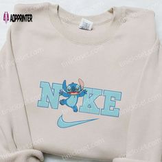 Introducing the Nike x Stitch Embroidered Sweatshirt, a perfect blend of style and comfort. This limited edition collaboration with Disney Nike Cartoon, Disney Character Shirts, Nike Inspired, Bride Hoodie, Embroidered Apparel, Embroidered Shirts, Stitch Cartoon, Nike Pullover, Shirt Nike