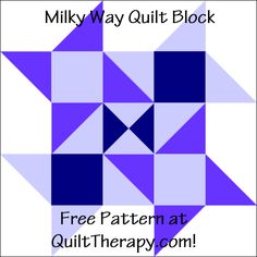 a blue and white quilt block with the words, milk way quilt block free pattern at quilt therapy