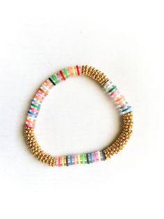 "Size: Approximately 6mm Material: Acrylic Hole Size: 1.5mm about 8\"L The listing is not for bracelets. These are great with 6mm Gold Brushed Discs: https://www.etsy.com/listing/732772885/fast-shipping-8-inches-strand-of-flat?ref=shop_home_feat_1&bes=1" Gold Friendship Bracelets With Heishi Beads, Gold And Heishi Beads Stretch Bracelet, Multicolor Heishi Beads With Gold Details, Rainbow Heishi Beads Bracelets For Jewelry Making, Multicolor Heishi Beads Bracelet With Gold Beads, Multicolor Stretch Bracelet With Gold Beads As Gift, Multicolor Gold Beads Stretch Bracelet Gift, Heishi Beads Jewelry 8mm, Multicolor Heishi Beads Stretch Bracelet With 8mm Beads