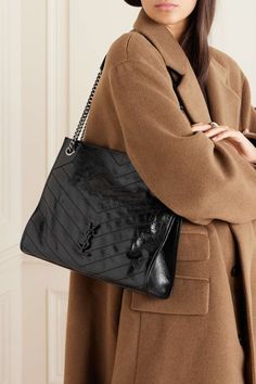 SAINT LAURENT Niki medium quilted crinkled-leather tote | NET-A-PORTER Ysl Niki Bag Outfit, Ysl Bag Outfit, Ysl Tote Bag, Ysl Tote, Winter Wardrobe Essentials, Suede Tote Bag, Luxury Bags Collection, Bag Obsession, Suede Tote