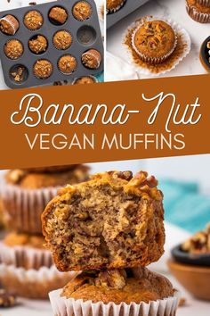 Vegan Banana Nut Muffins are perfectly moist and naturally sweet with crunchy walnuts for added texture. They make an ideal plant-based breakfast to take on the go! Despite being dairy-free and egg-free, these vegan muffins are easy to make with ingredients that you probably already have. These muffins have just the right amount of soft, tender texture and nutty flavor to make a filling and satisfying vegan snack. They also pack well for vegan school lunches. Vegan School Lunches, Oil Free Muffins Vegan, Vegan Oat Banana Muffins, Vegan Banana Protein Muffins, Paleo Vegan Banana Muffins, Vegan Banana Nut Muffins, Vegan School Lunch, Nut Muffins, Banana Nut Muffins