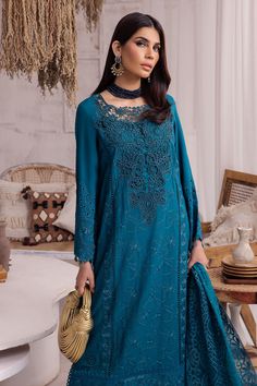 Formal Embroidered Blue Lawn Suit, Formal Blue Lawn Suit With Chikankari Embroidery, Blue Cutwork Kurta For Eid, Festive Long Sleeve Lawn Suit With Cutwork, Long Sleeve Lawn Suit With Cutwork For Eid, Long Sleeve Lawn Suit With Cutwork For Festive, Unstitched Long Sleeve Lawn Suit With Cutwork, Elegant Long Sleeve Salwar Kameez With Cutwork, Festive Long Sleeve Cutwork Sets