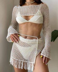 Crochet Summer Skirt, Crochet Beach Skirt, Crochet Top Ideas, Stylish Tops For Girls, Crochet Dress Boho, Vintage Crochet Dresses, Beach Crochet, Crochet Top Outfit, White Crochet Top