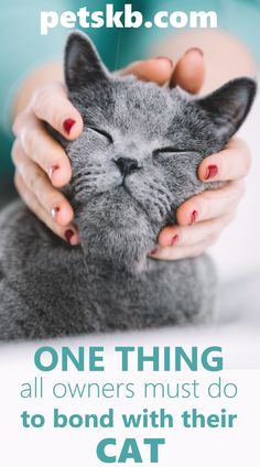 a woman is petting a cat with her eyes closed and the caption reads, one thing all owners must do to bond with their cat